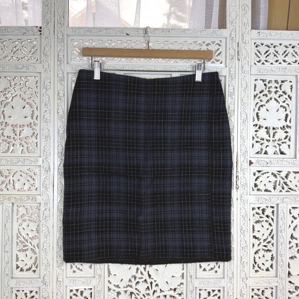 Vtg Eddie Bauer Black & Gray Plaid Academia‎ School Girl Faux Wrap Skirt Sz 6